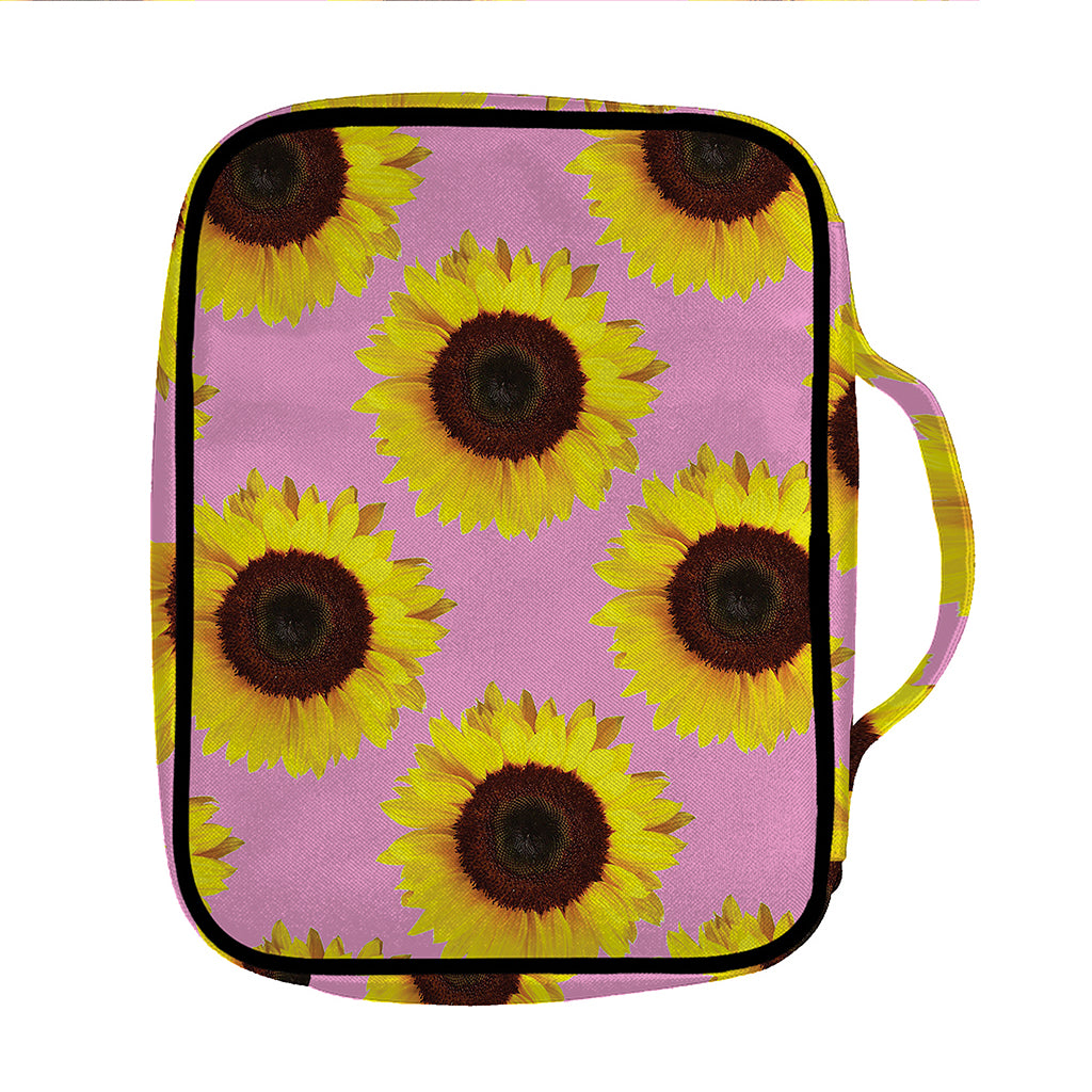 Pink Sunflower Pattern Print Front Pocket Bible Bag