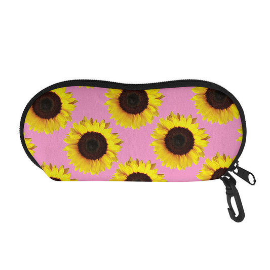 Pink Sunflower Pattern Print Glasses Case