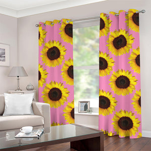 Pink Sunflower Pattern Print Grommet Curtains