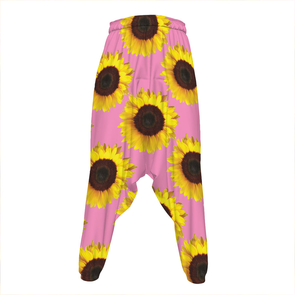 Pink Sunflower Pattern Print Hammer Pants