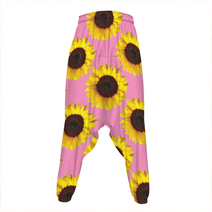 Pink Sunflower Pattern Print Hammer Pants