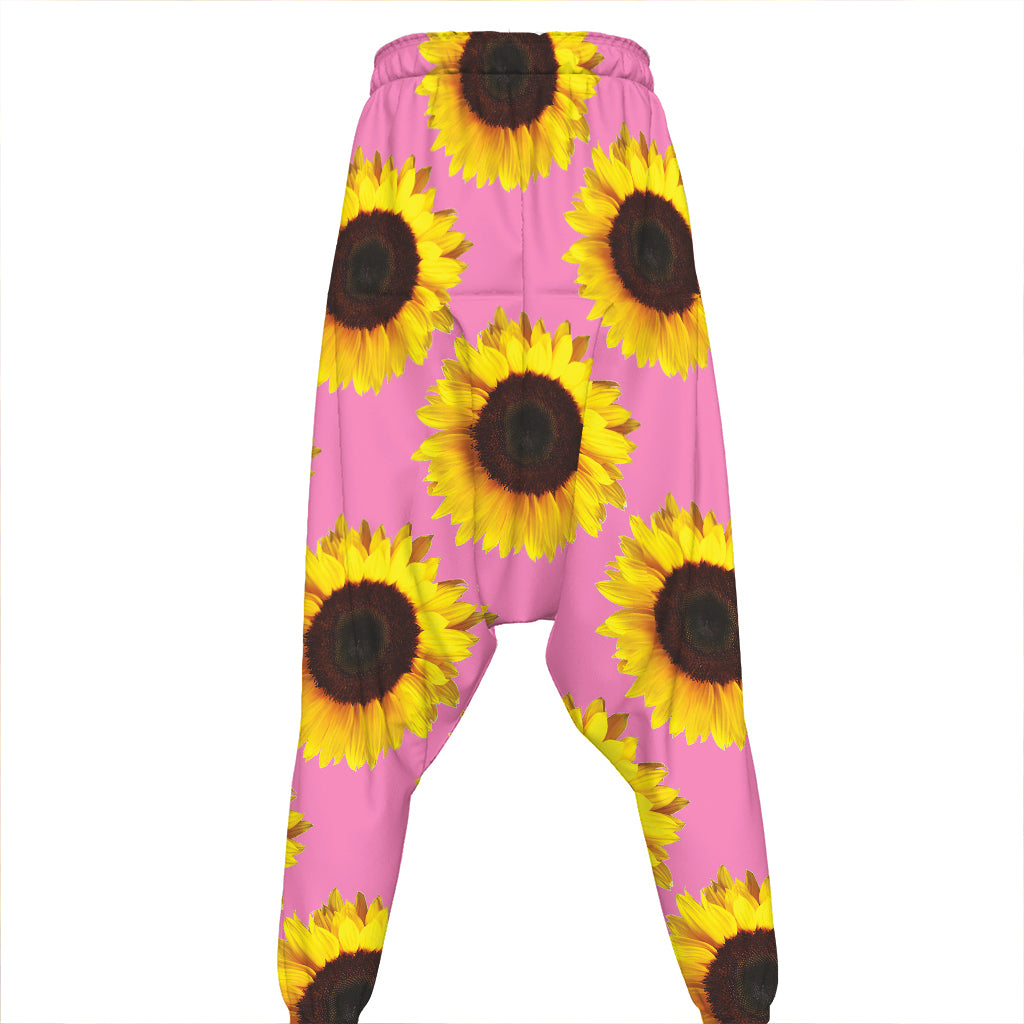 Pink Sunflower Pattern Print Hammer Pants