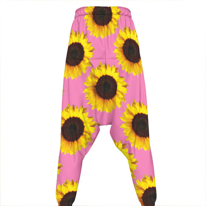 Pink Sunflower Pattern Print Hammer Pants