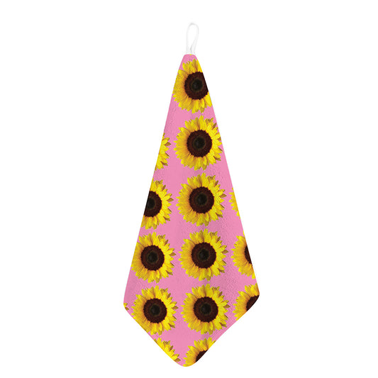 Pink Sunflower Pattern Print Hand Towel