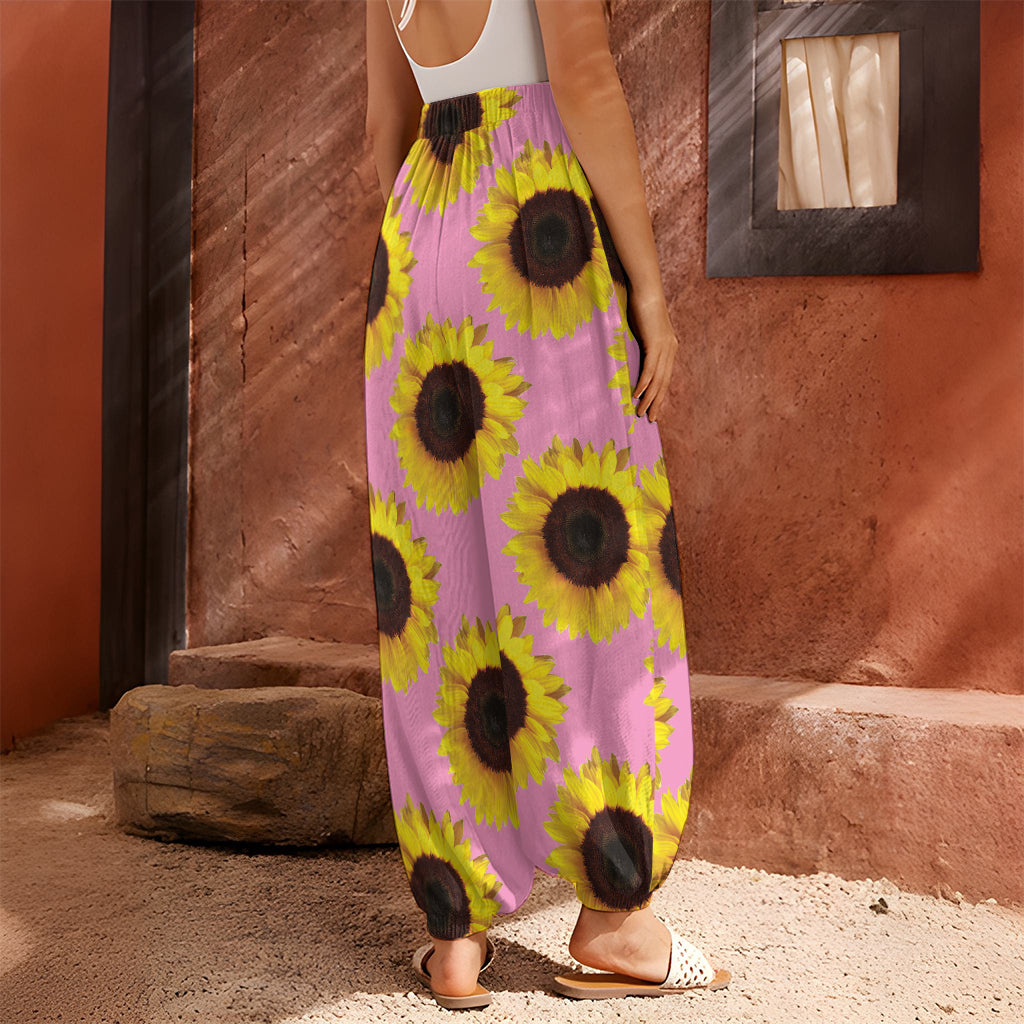 Pink Sunflower Pattern Print Harem Pants
