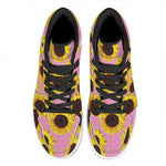 Pink Sunflower Pattern Print High Top Leather Sneakers