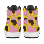 Pink Sunflower Pattern Print High Top Leather Sneakers