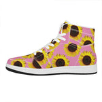 Pink Sunflower Pattern Print High Top Leather Sneakers
