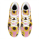 Pink Sunflower Pattern Print High Top Leather Sneakers