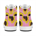 Pink Sunflower Pattern Print High Top Leather Sneakers