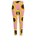 Pink Sunflower Pattern Print High-Waisted Pocket Leggings