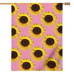 Pink Sunflower Pattern Print House Flag