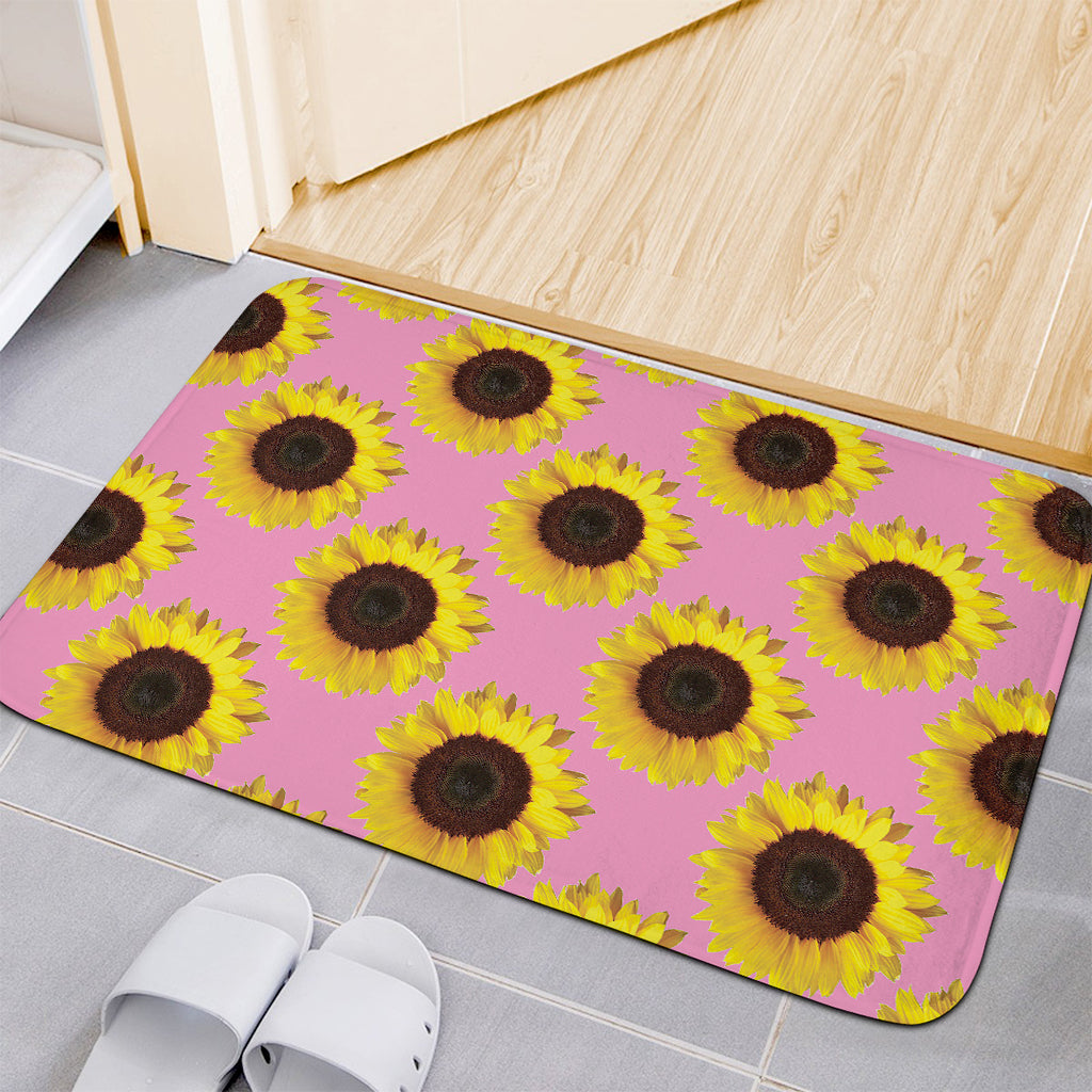 Pink Sunflower Pattern Print Indoor Door Mat