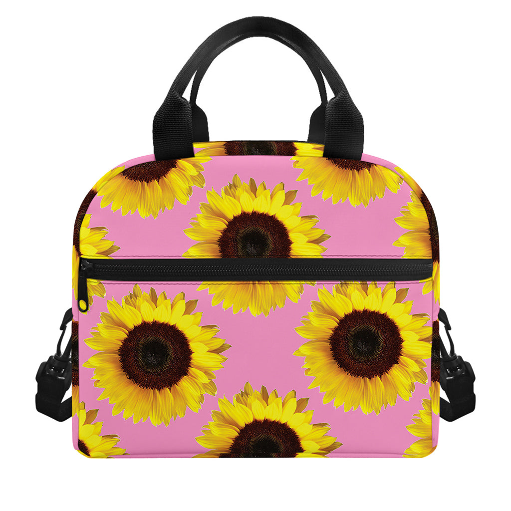 Pink Sunflower Pattern Print Insulated Lunch Bag