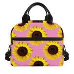 Pink Sunflower Pattern Print Insulated Lunch Bag