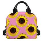 Pink Sunflower Pattern Print Insulated Lunch Bag