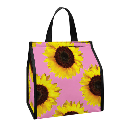Pink Sunflower Pattern Print Insulated Lunch Tote