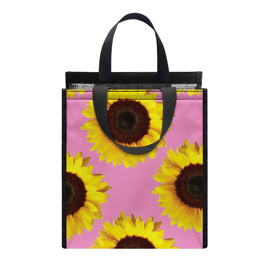 Pink Sunflower Pattern Print Insulated Lunch Tote
