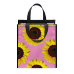 Pink Sunflower Pattern Print Insulated Lunch Tote