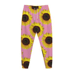 Pink Sunflower Pattern Print Jogger Pants