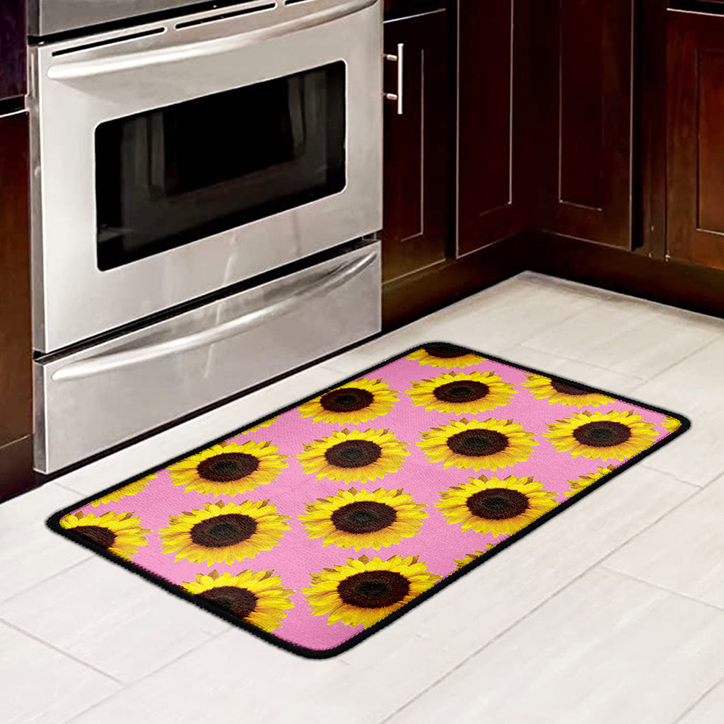 Pink Sunflower Pattern Print Kitchen Mat
