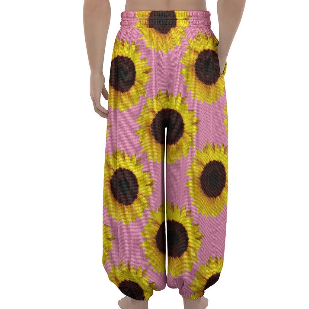 Pink Sunflower Pattern Print Lantern Pants