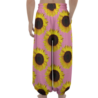 Pink Sunflower Pattern Print Lantern Pants