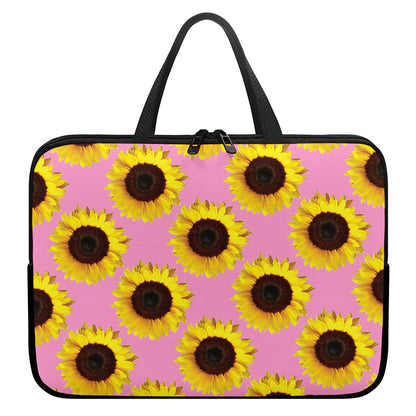 Pink Sunflower Pattern Print Laptop Sleeve With Handle