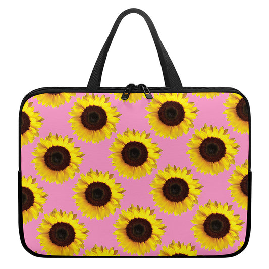 Pink Sunflower Pattern Print Laptop Sleeve With Handle