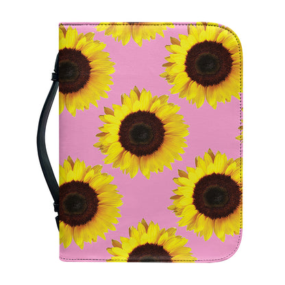 Pink Sunflower Pattern Print Leather Bible Cover