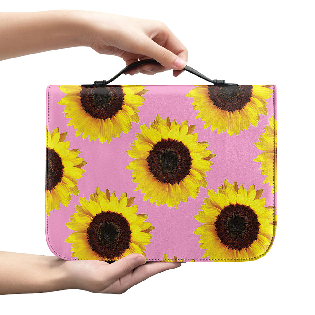 Pink Sunflower Pattern Print Leather Bible Cover