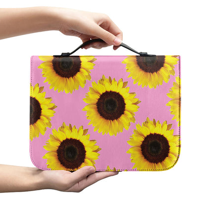 Pink Sunflower Pattern Print Leather Bible Cover