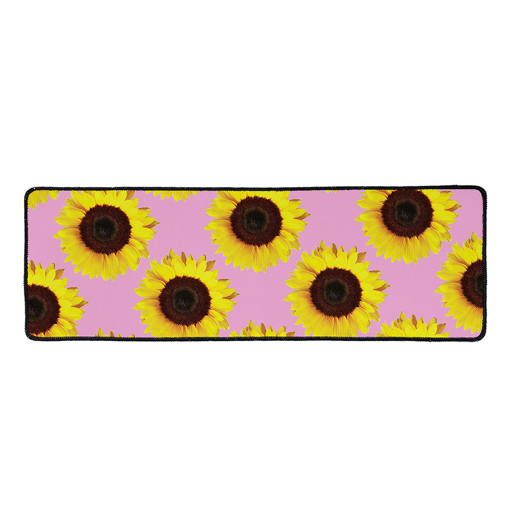 Pink Sunflower Pattern Print Long Kitchen Mat