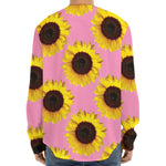 Pink Sunflower Pattern Print Long Sleeve Baseball Jersey