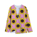 Pink Sunflower Pattern Print Long Sleeve Short Coat