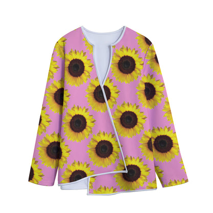 Pink Sunflower Pattern Print Long Sleeve Short Coat