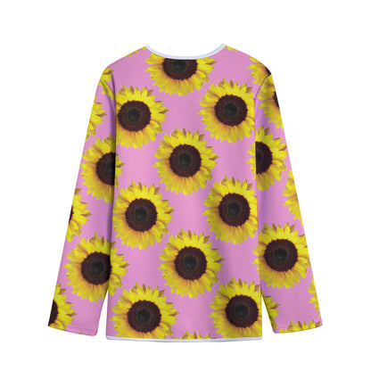 Pink Sunflower Pattern Print Long Sleeve Short Coat