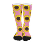 Pink Sunflower Pattern Print Long Socks