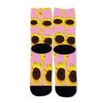 Pink Sunflower Pattern Print Long Socks