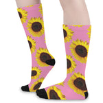 Pink Sunflower Pattern Print Long Socks