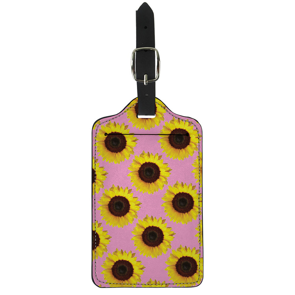 Pink Sunflower Pattern Print Luggage Tag