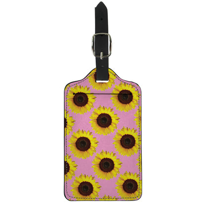Pink Sunflower Pattern Print Luggage Tag