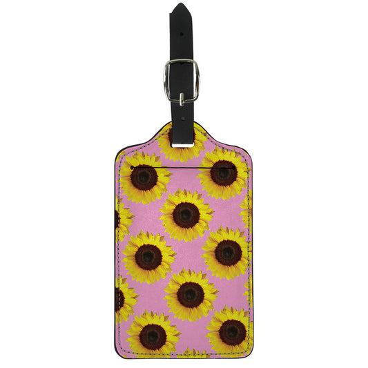 Pink Sunflower Pattern Print Luggage Tag