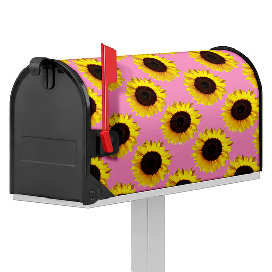 Pink Sunflower Pattern Print Mailbox Cover