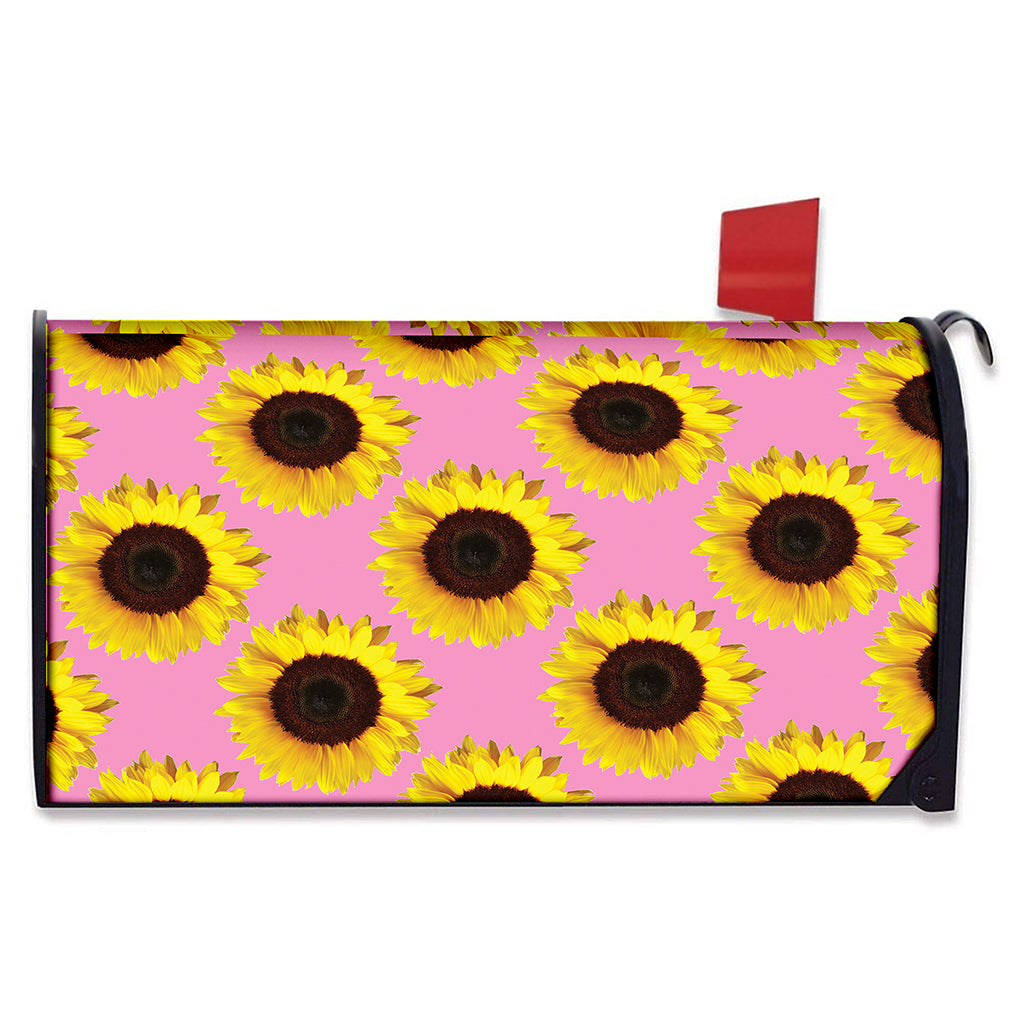 Pink Sunflower Pattern Print Mailbox Cover