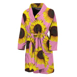 Pink Sunflower Pattern Print Men's Bathrobe