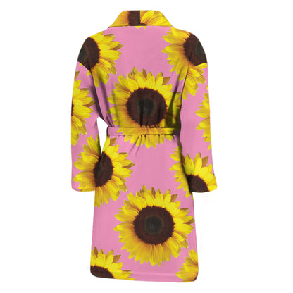 Pink Sunflower Pattern Print Men's Bathrobe