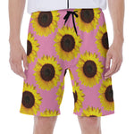 Pink Sunflower Pattern Print Men's Beach Shorts