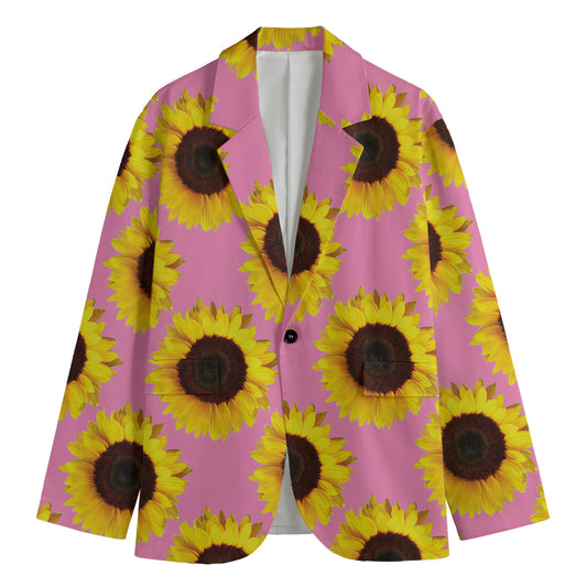Pink Sunflower Pattern Print Men's Blazer
