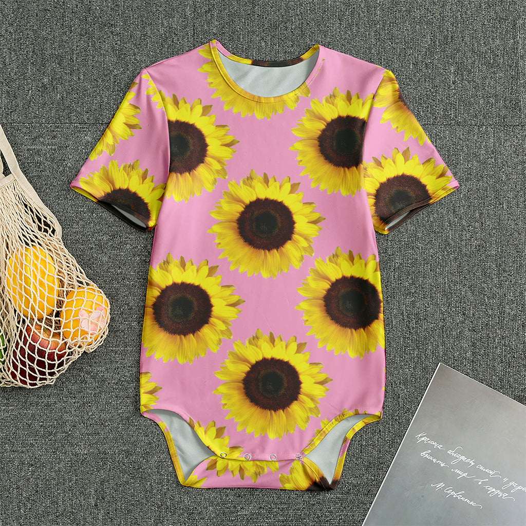 Pink Sunflower Pattern Print Men's Bodysuit